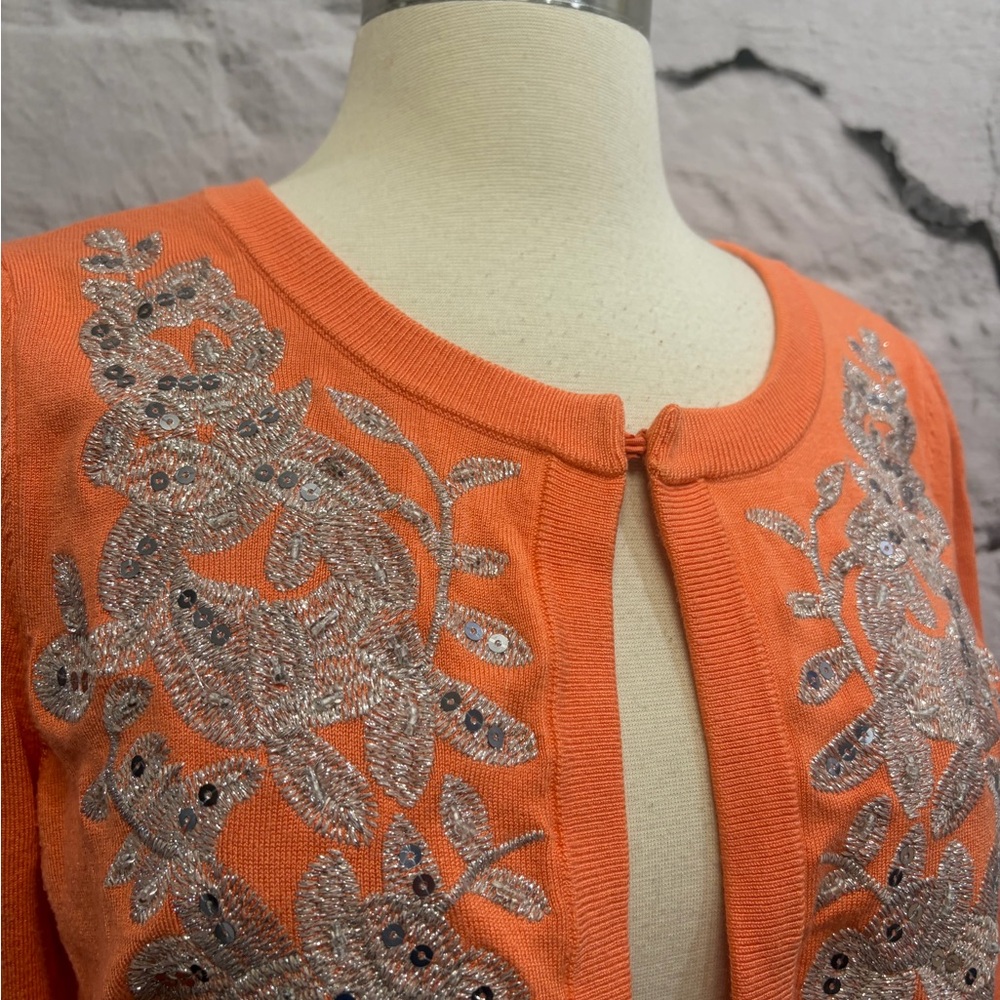 INC International Concepts Sherbet Orange‎ Silver Beaded Embroidered Bolero - Picture 3 of 8